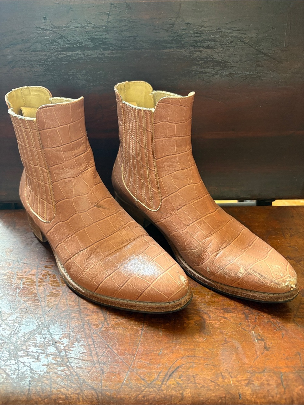 office of angela scott embossed snakeskin ankle boots sz 38